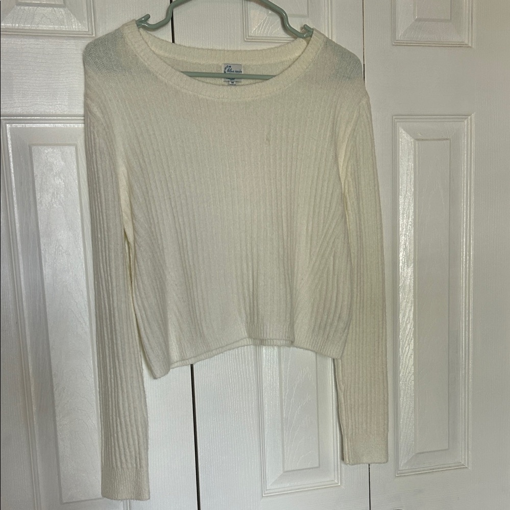 Francesca's Collections Soft Cream Ribbed Crew Sweater